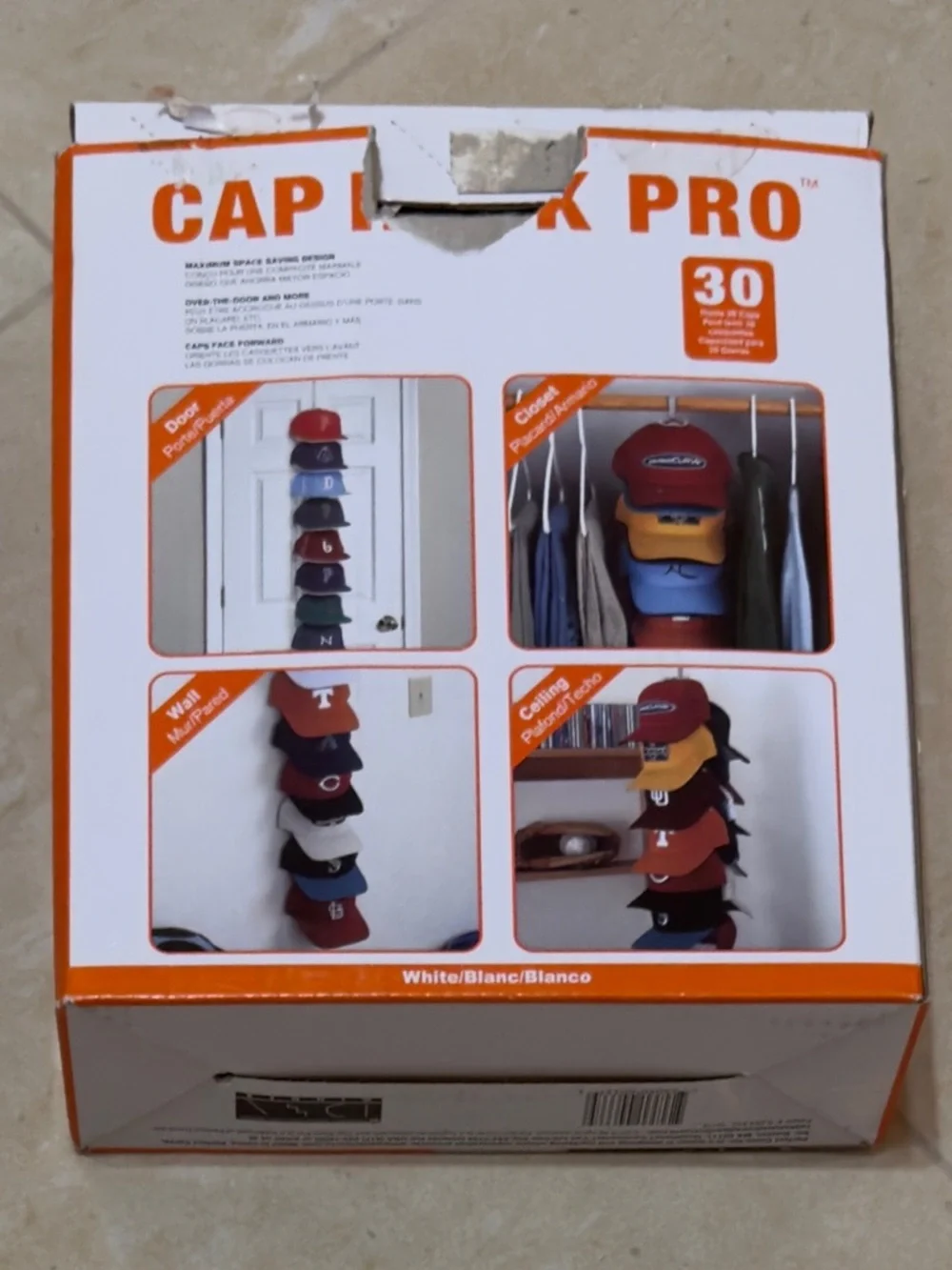 Cap Rack - Holds 30 Caps - White/Orange Packaging New with open Box black color